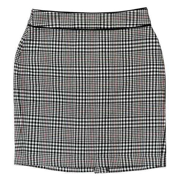 Banana Republic Black White & Red Houndstooth Mini Pencil Skirt Size 6 - Picture 1 of 5